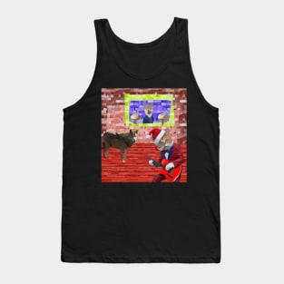 watercolor cat playing guitar with wolf Tank Top